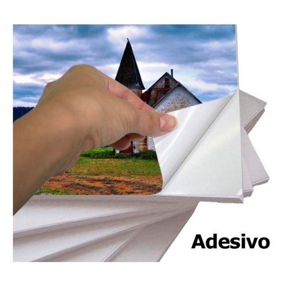 100 Papel Foto Glossy Auto Adesivo 130g A4 Á Prova Dagua - Branco